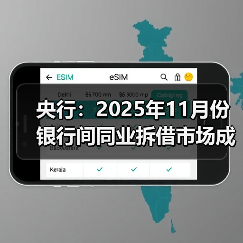 央行：2025年11月份银行间同业拆借市场成交7.4万亿元
