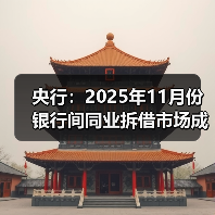 央行：2025年11月份银行间同业拆借市场成交7.4万亿元